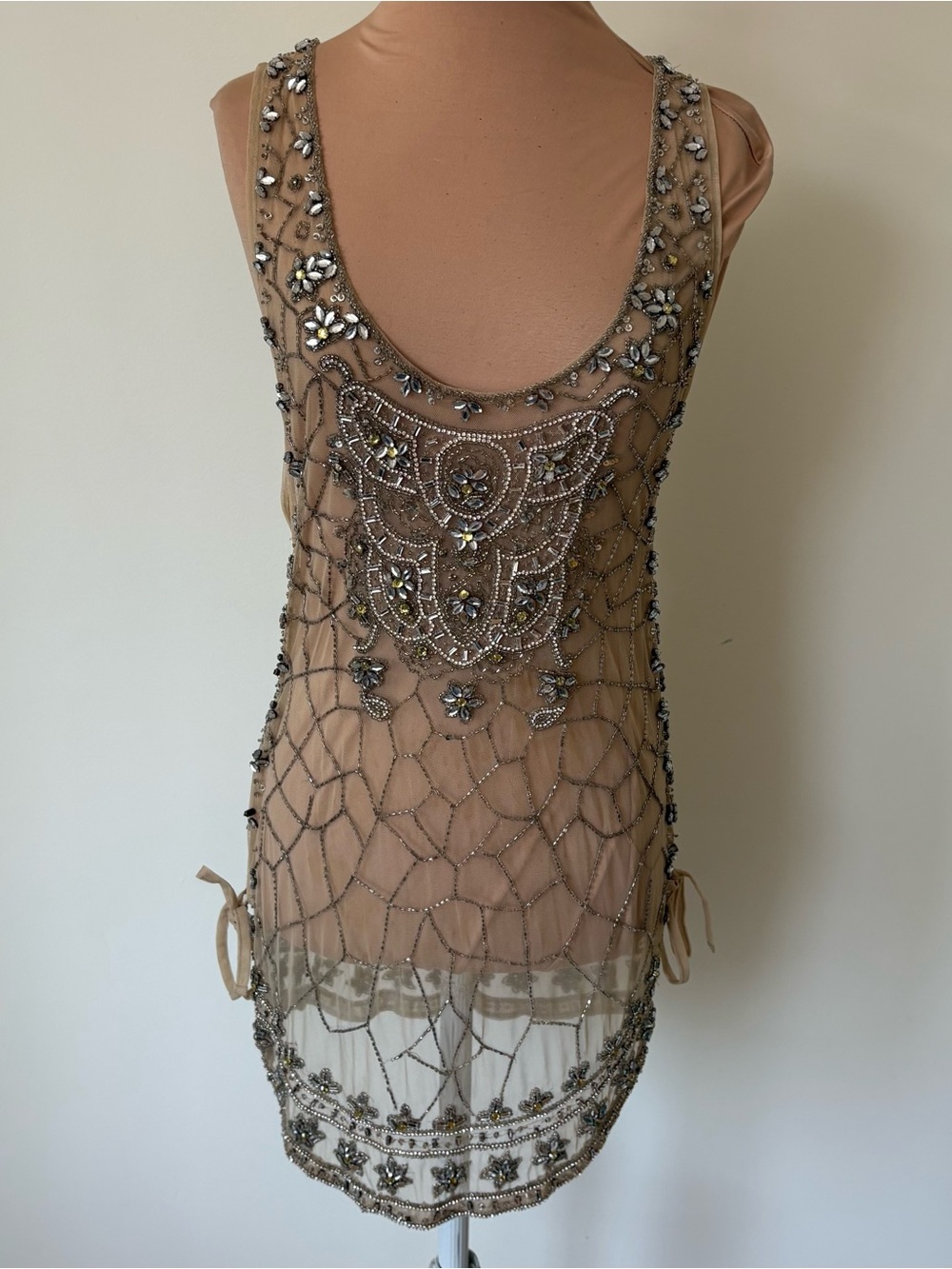 Haute Hippie Crystal Bead Embellished Sheer Art Deco Style Tunic Top Size XS